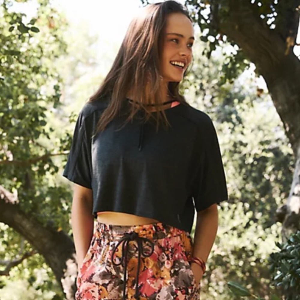 Free People Movement Call Short-Sleeve Layer in black NWOT